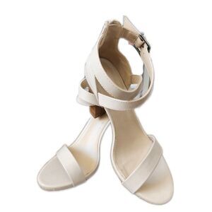 Just Fab 4" heeled nude cream sandals - faux leather - zipper back - 8.5